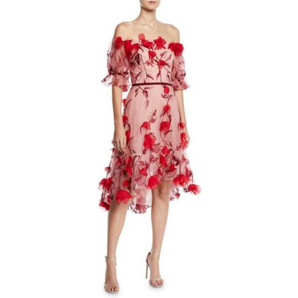 Marchesa Dresses & Skirts - Marchesa Notte Off-Shoulder 3-D Embroidered Dress - 6